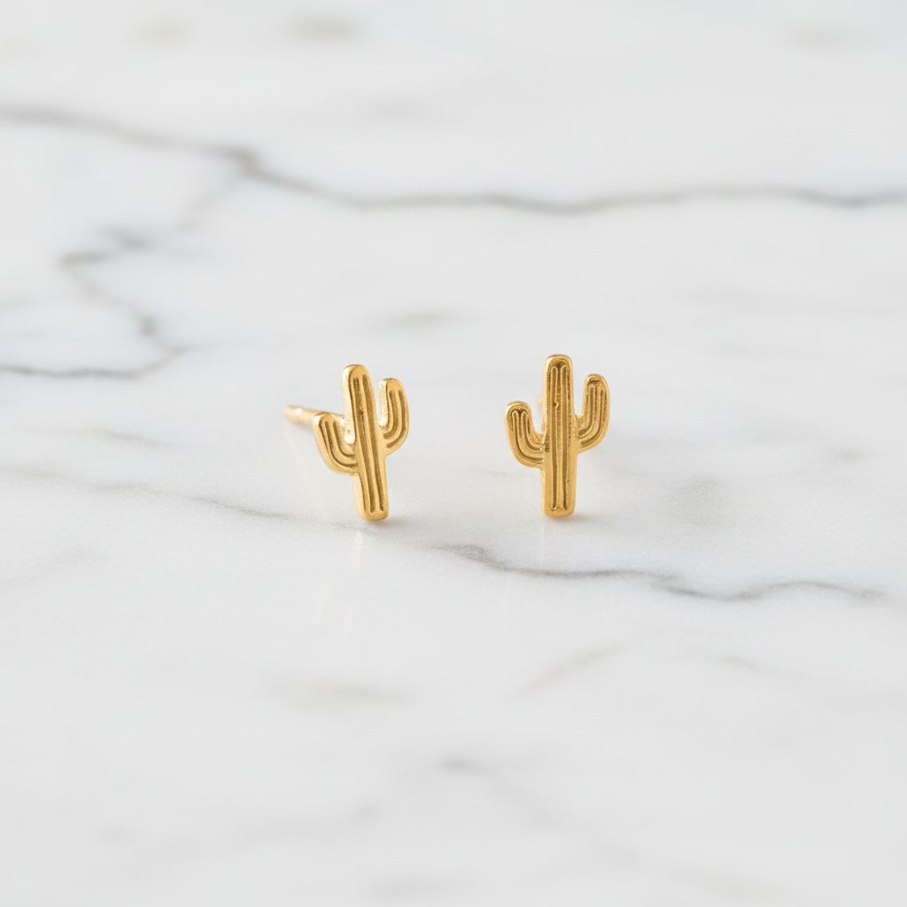 Desert Icon | 14K Gold Plated Mini Saguaro Cactus Stud Earrings