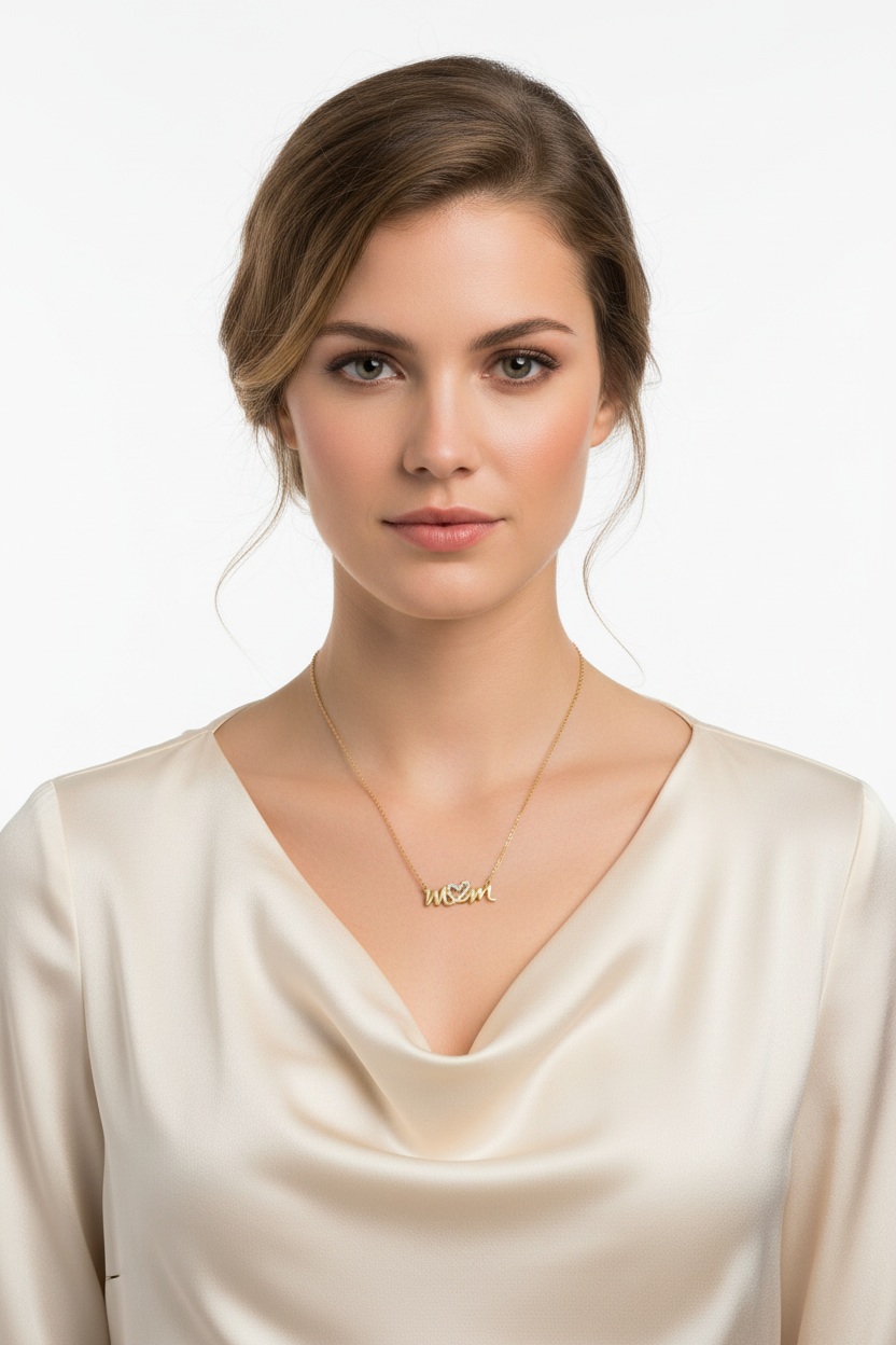 CZ Mom Necklace 14K Gold Plated 925 Silver Heart 25mm 16+2 Inch