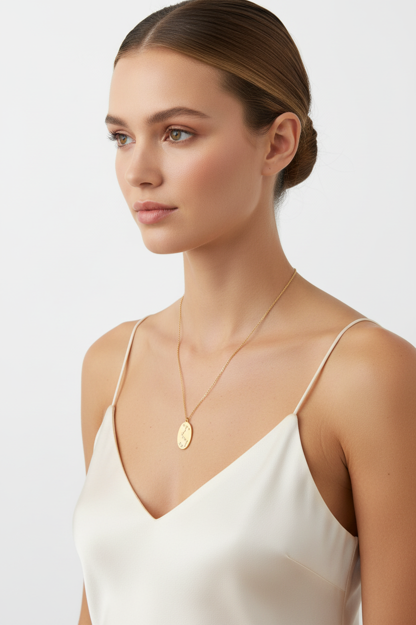 Zodiac Scorpio Constellation Oval Coin Necklace, 16 Inch Chain with 2 Inch Extender