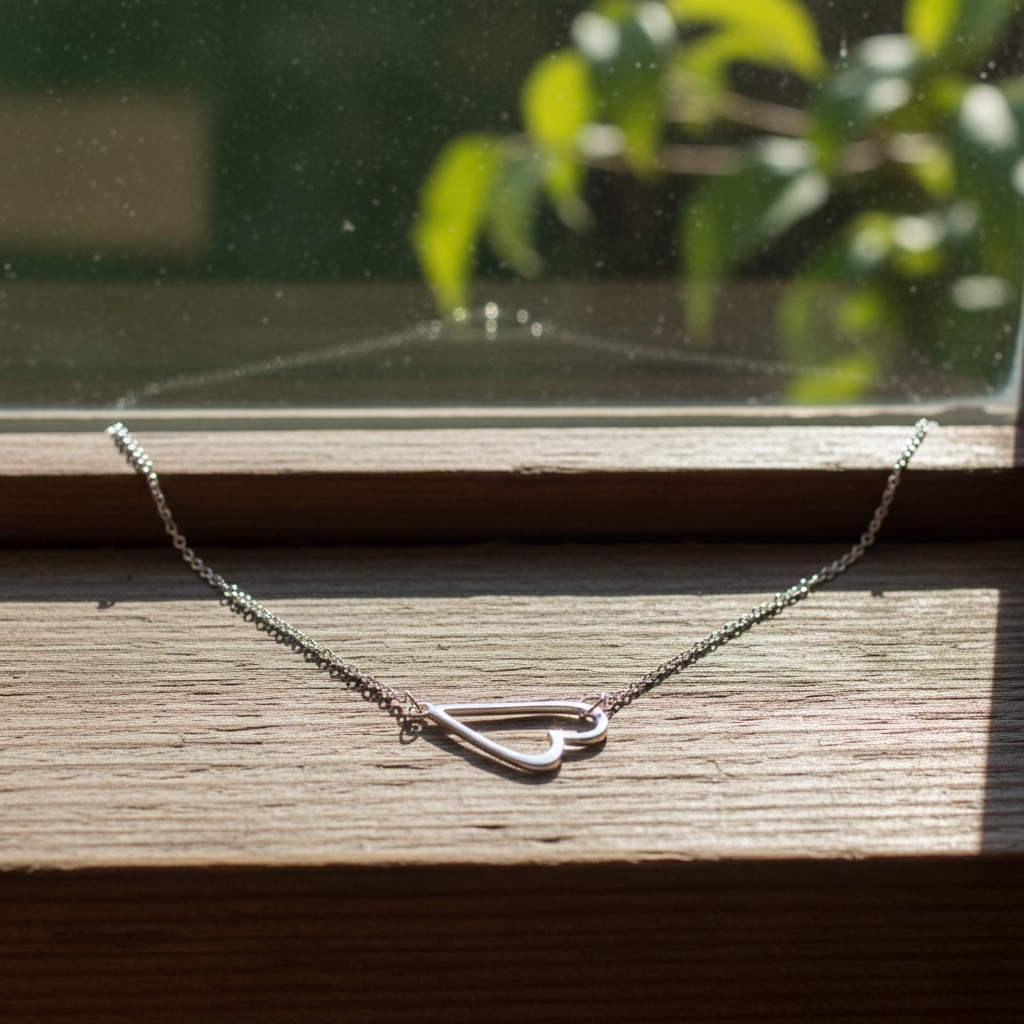 Sideways Heart Necklace Rhodium Plated 925 Sterling Silver 12x18mm 16+2 Inch