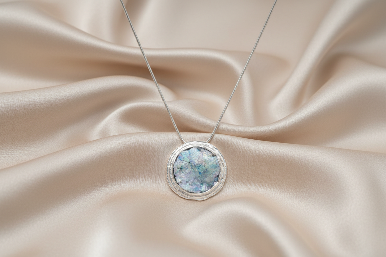 Authentic 2000-Year-Old Roman Glass Pendant - 18" Sterling Silver Chain with Certificate