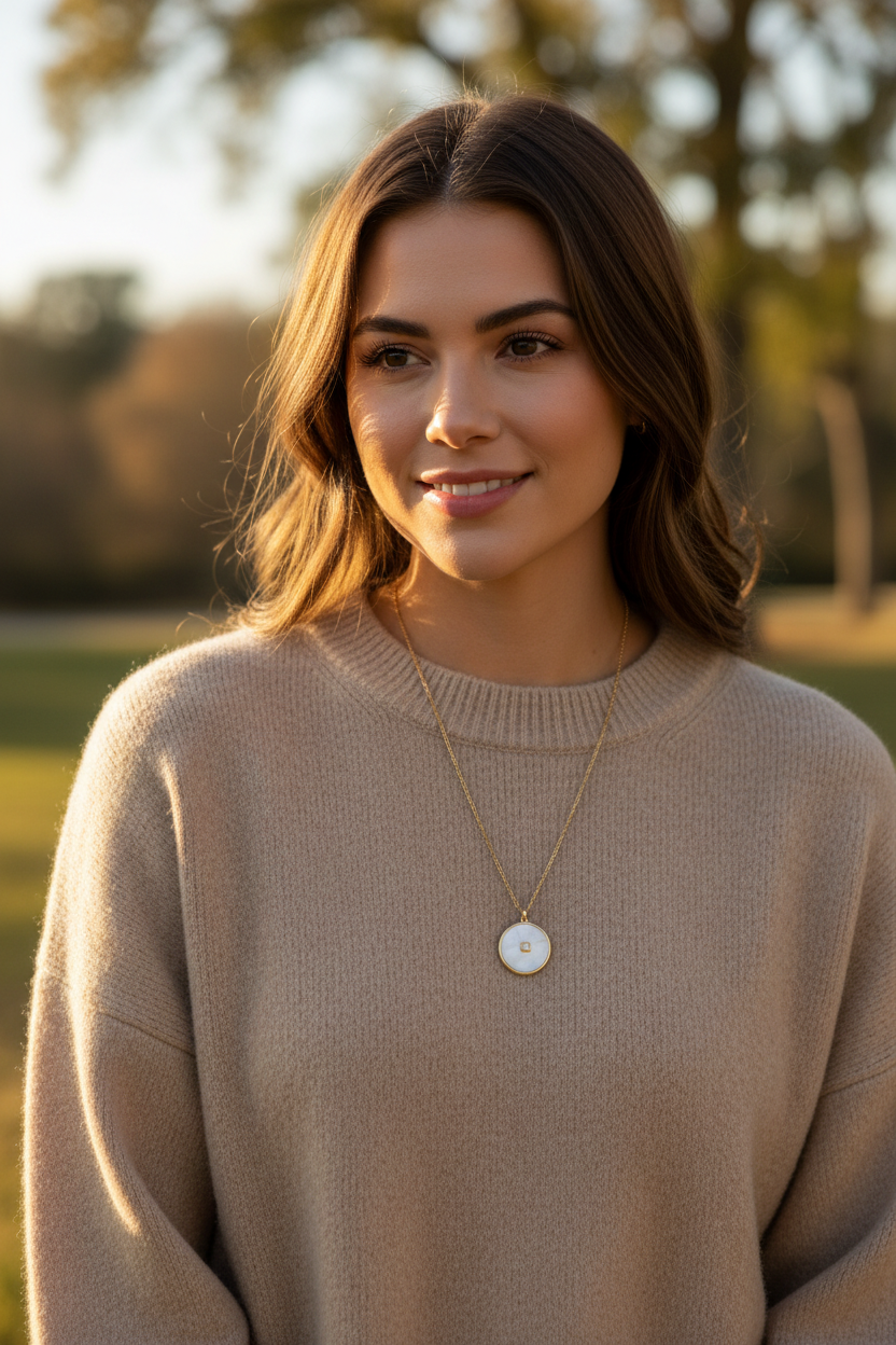 Sterling Silver Reversible Day to Night Necklace, 14K Gold Plated, Black Onyx and Mother of Pearl with CZ, 20 Inch Chain