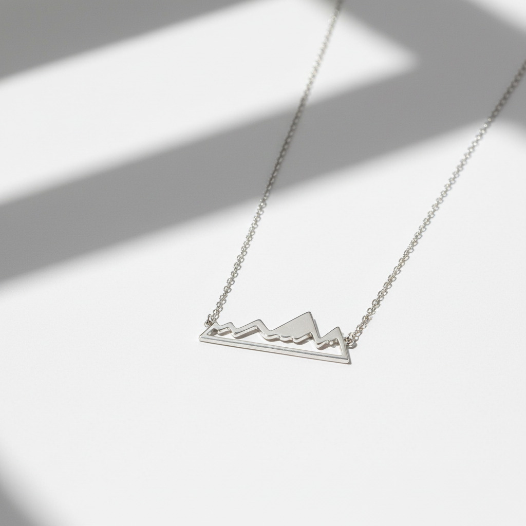 Mountain Range Necklace Rhodium 925 Sterling Silver 30x13mm 16+2 Inch