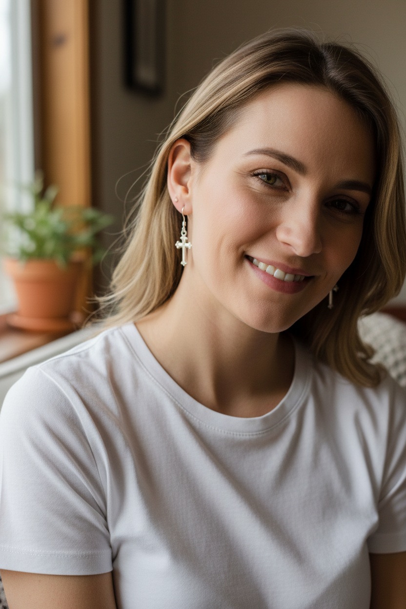 Classic Faith | Sterling Silver Ornate Polished Cross Dangle Earrings