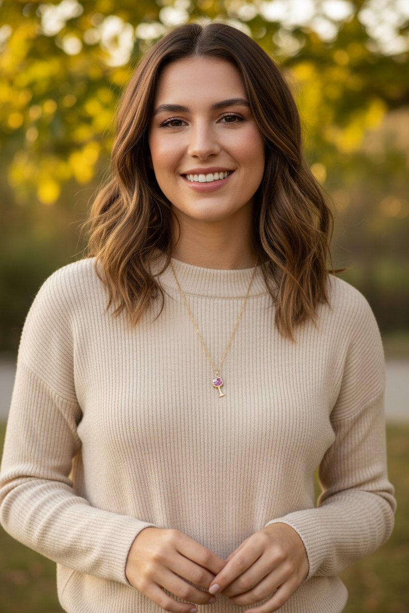 14 Karat Gold Plated Sterling Silver Wine Glass Charm Necklace, Red and White CZ Pave, 16 Inch Cable Chain with Extensions