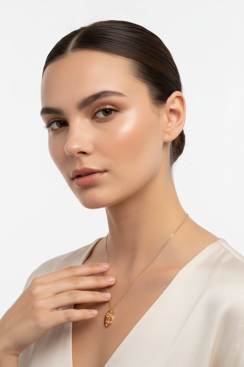 Zodiac Leo Constellation Oval Coin Necklace, 16 Inch Chain with 2 Inch Extender