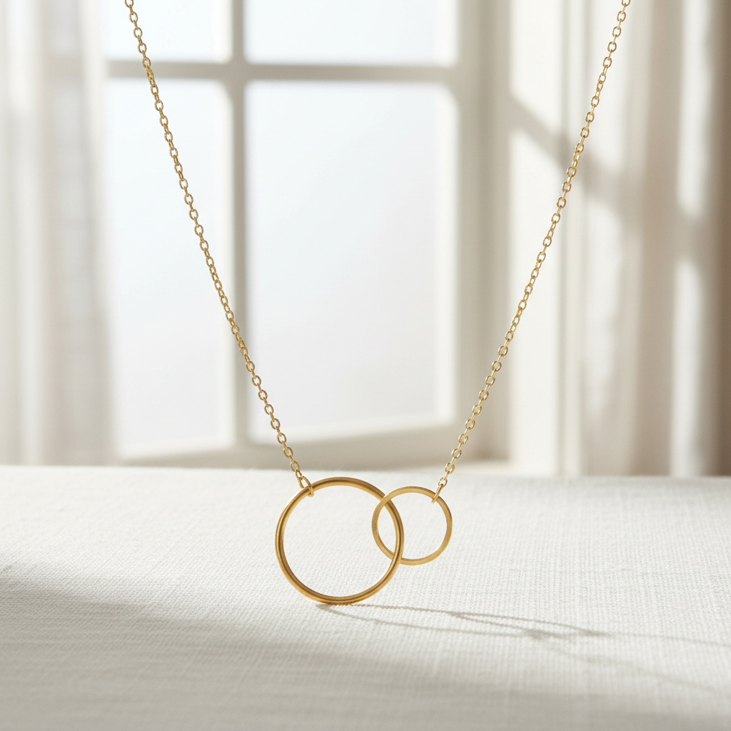 Circle Link Necklace 14K Gold Plated 925 Sterling Silver 10mm 16mm 16+2 Inch