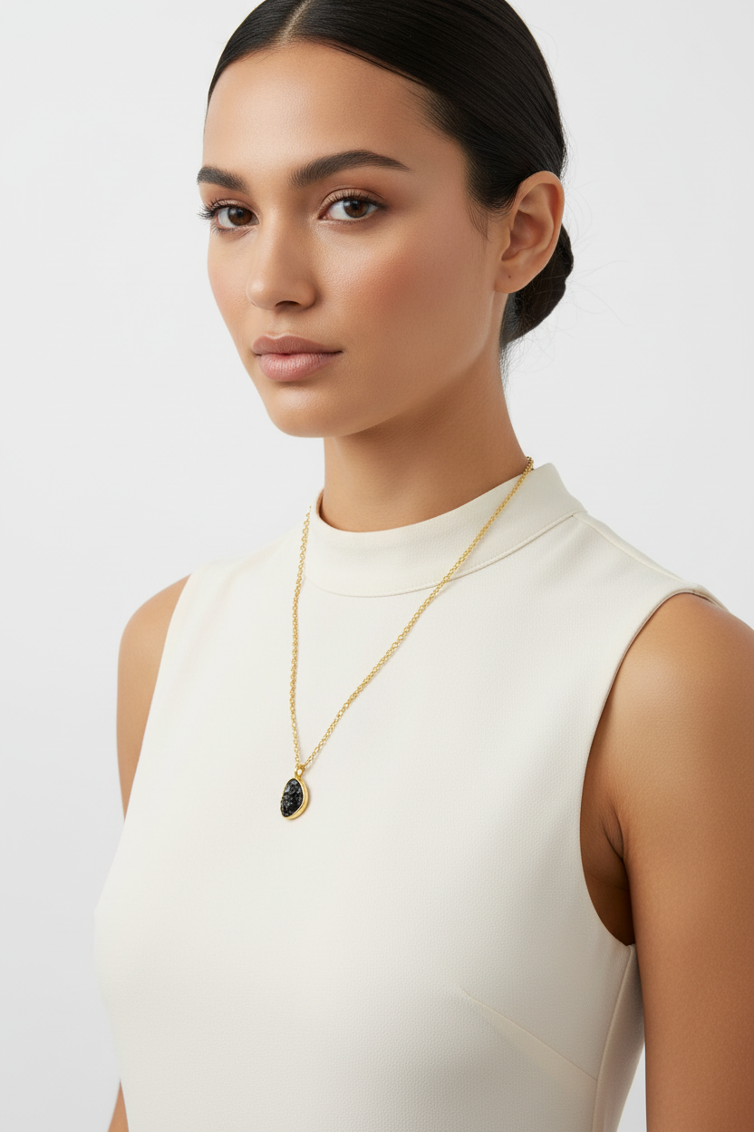 Diamond Chip Necklace 14K Gold Plated 925 Silver Resin Freeform 16+2