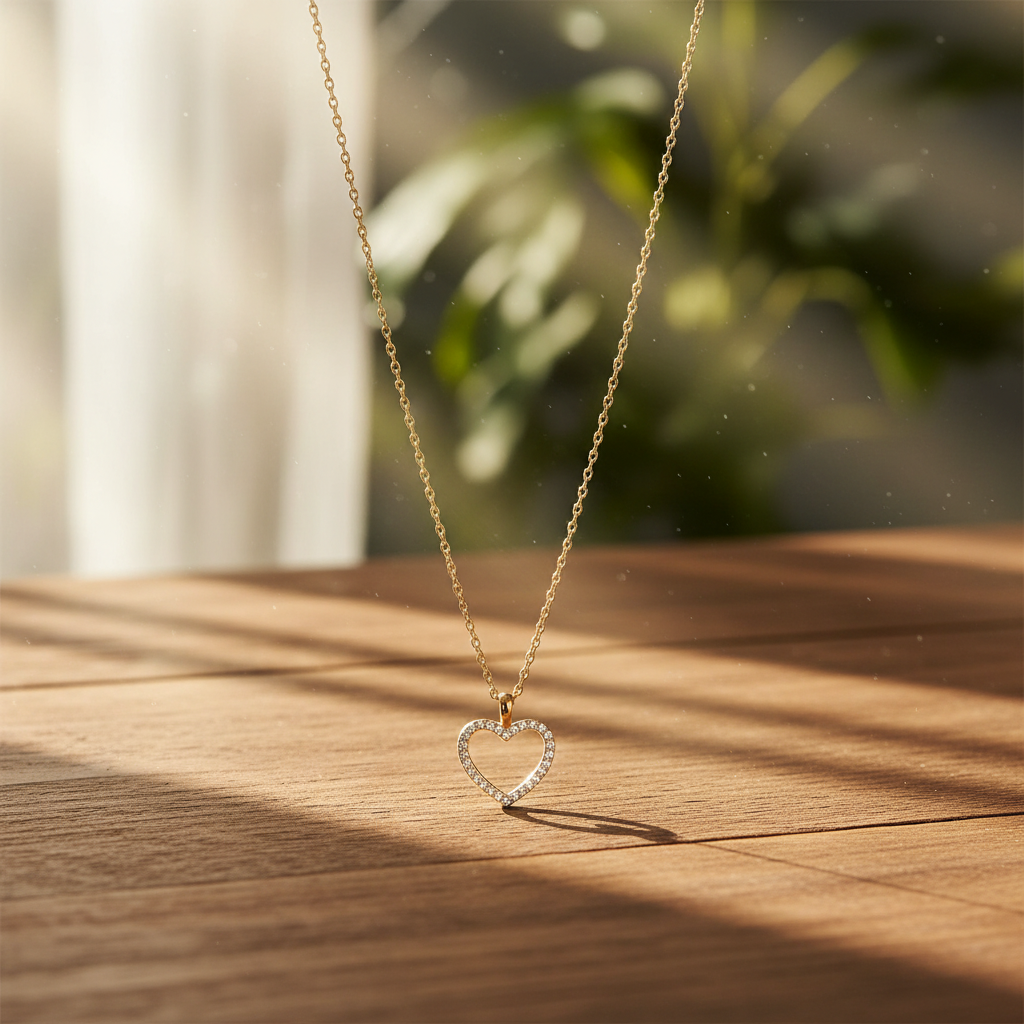 14 Karat Gold Plated Sterling Silver Heart Pendant Necklace with CZ, 16 Inch Chain with 2 Inch Extender, Lobster Clasp