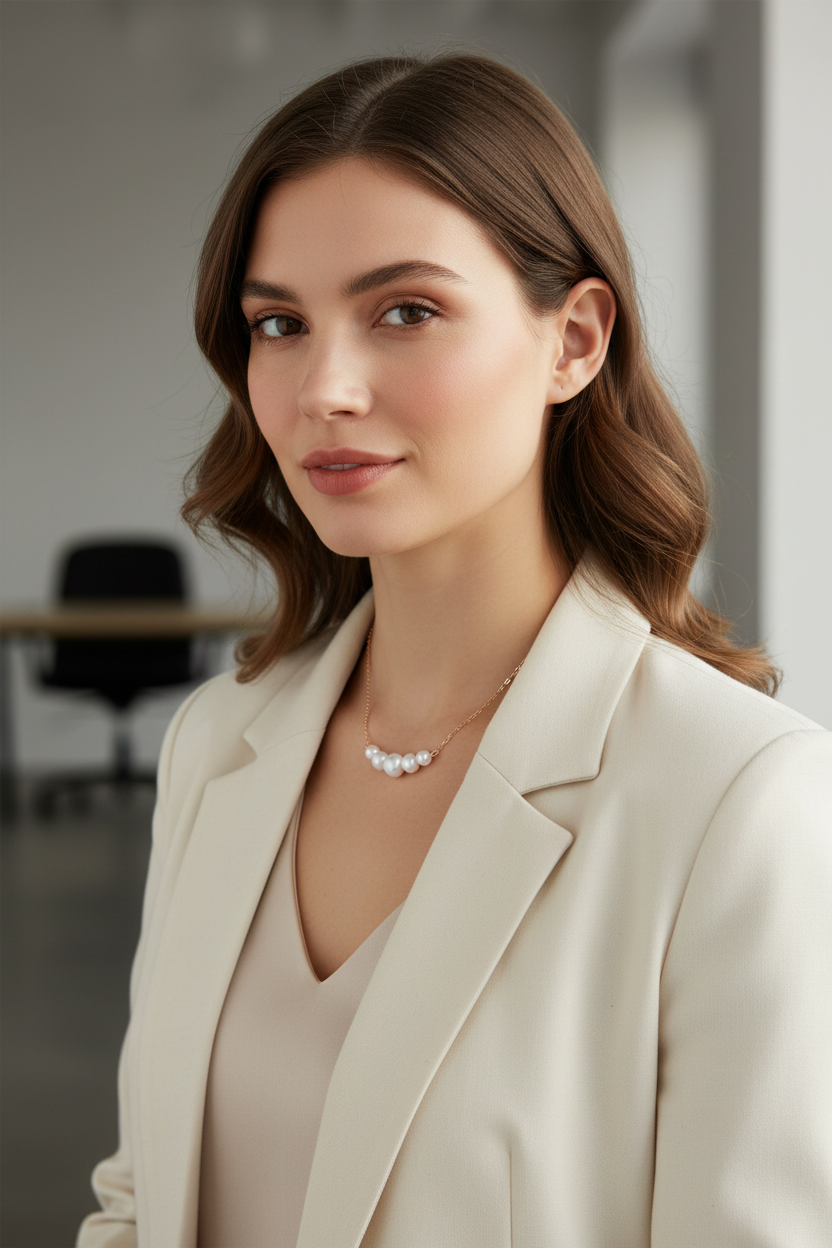 14 Karat Gold Pearl Bar Necklace, 16 Inch Cable Chain, 5 Cultured Freshwater Pearls, Spring Ring Closure, Yellow Gold