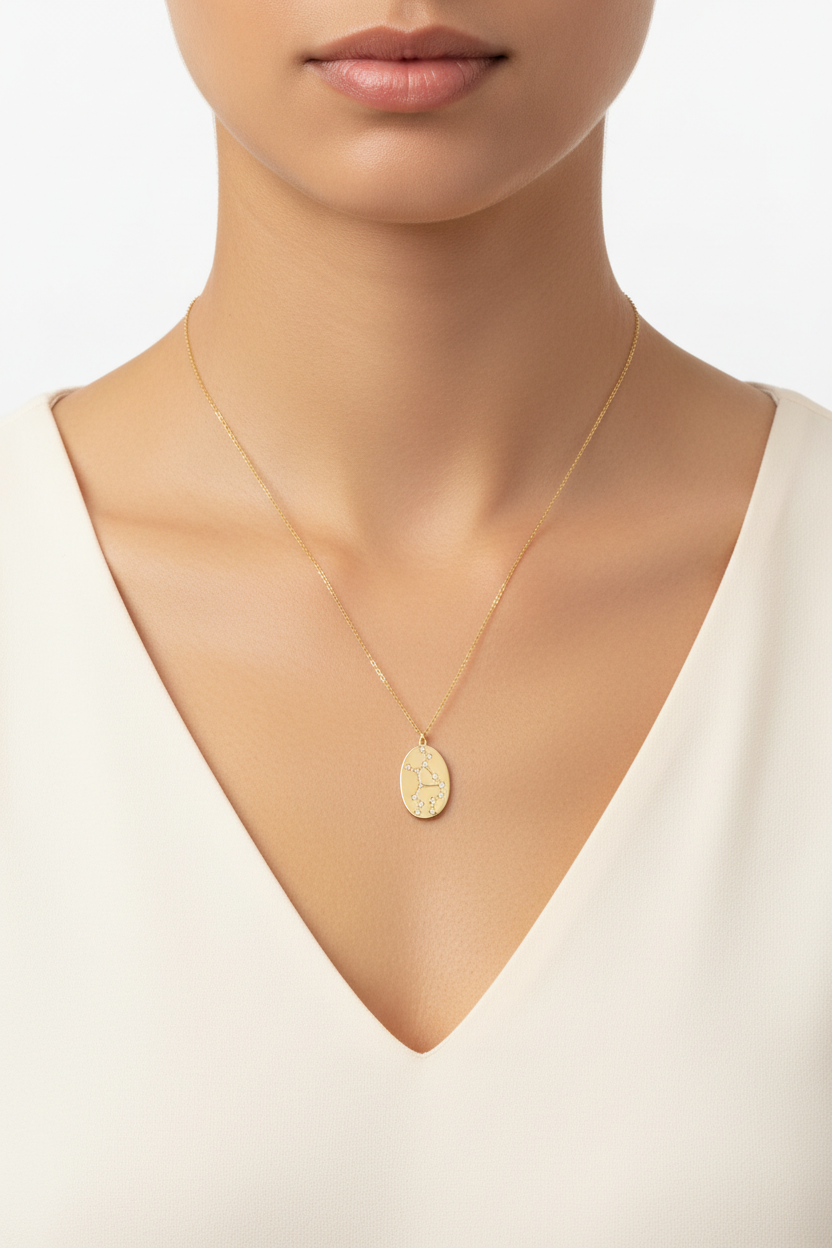 Virgo Zodiac Necklace - 14K Gold Plated Sterling Silver Constellation Pendant