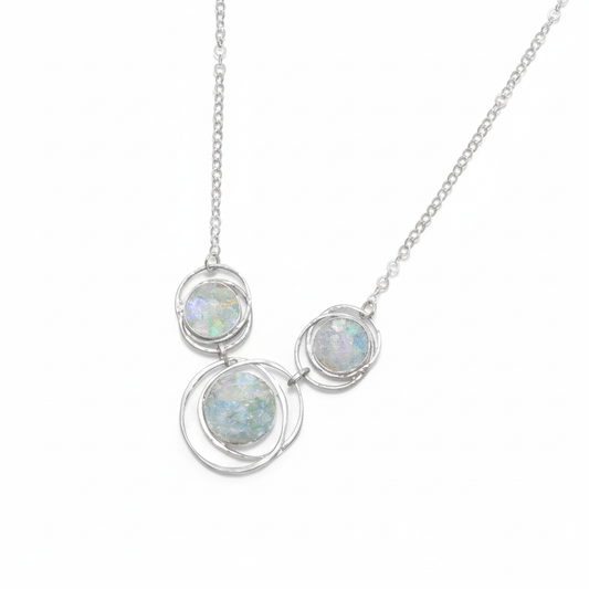 Ancient Roman Glass Necklace - Sterling Silver Abstract Circle Pendant