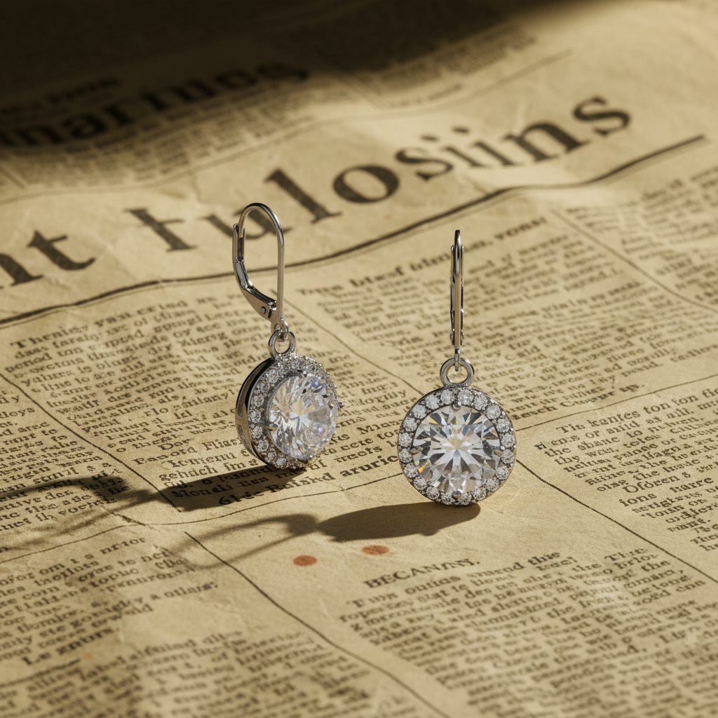 CZ Halo Drop Earrings Rhodium Plated 925 Sterling Silver 10mm Center 33mm