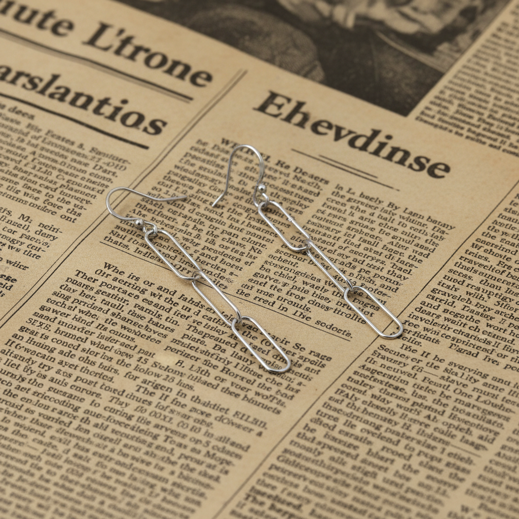 Paperclip Chain Drop Earrings Rhodium Plated 925 Sterling Silver 5x15mm
