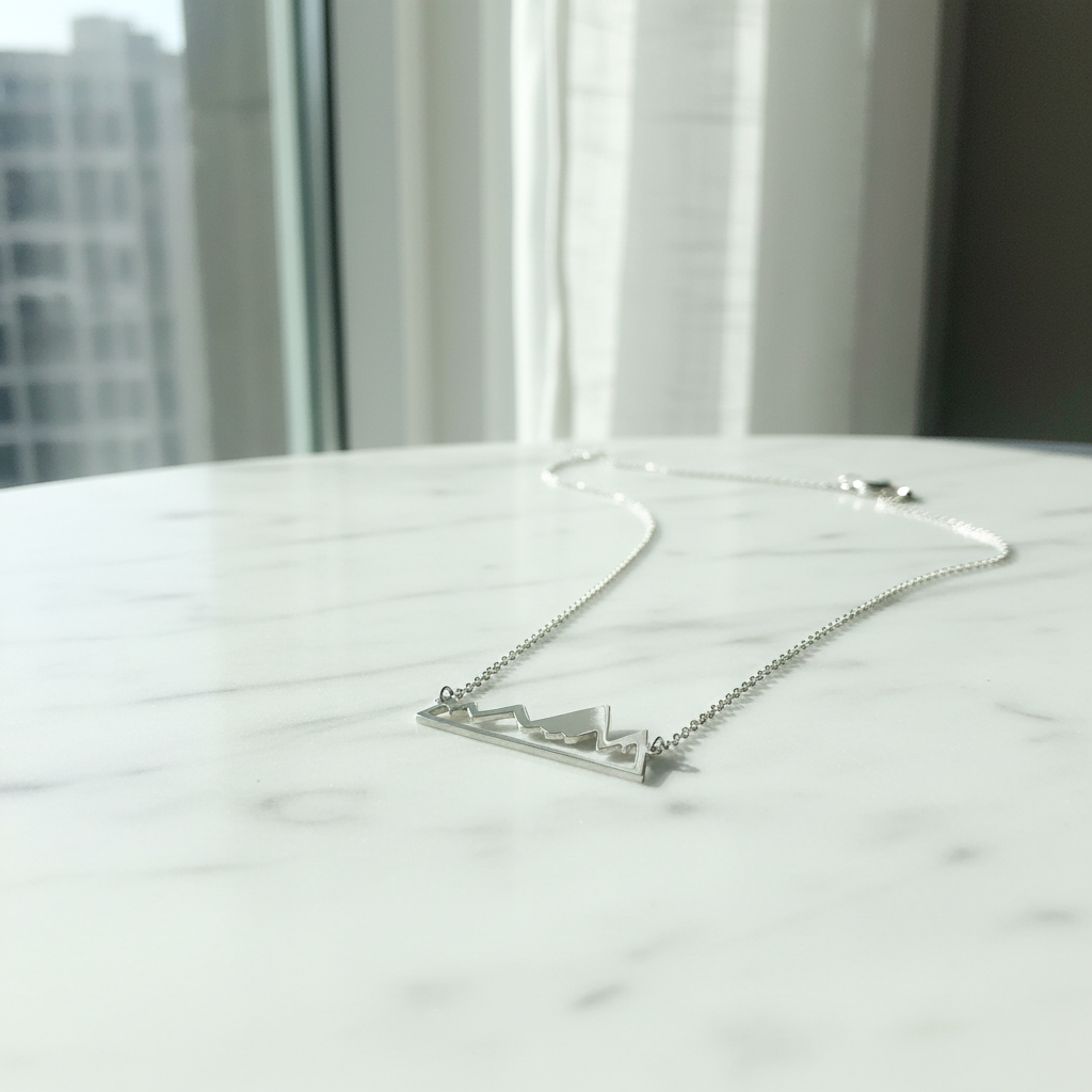 Mountain Range Necklace Rhodium 925 Sterling Silver 30x13mm 16+2 Inch