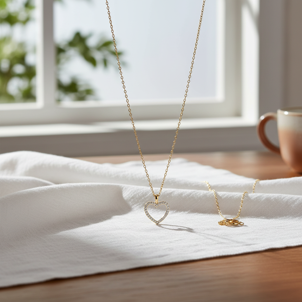 14 Karat Gold Plated Sterling Silver Heart Pendant Necklace with CZ, 16 Inch Chain with 2 Inch Extender, Lobster Clasp