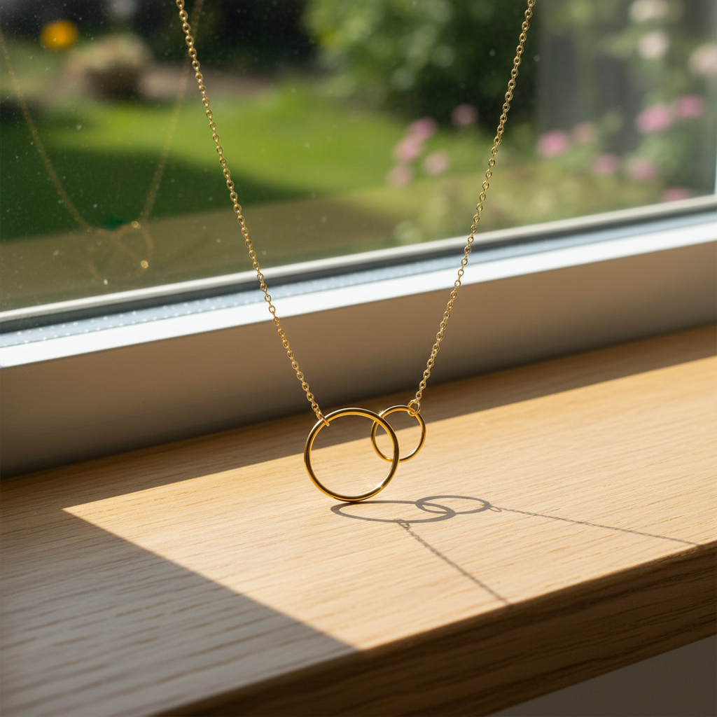 Circle Link Necklace 14K Gold Plated 925 Sterling Silver 10mm 16mm 16+2 Inch