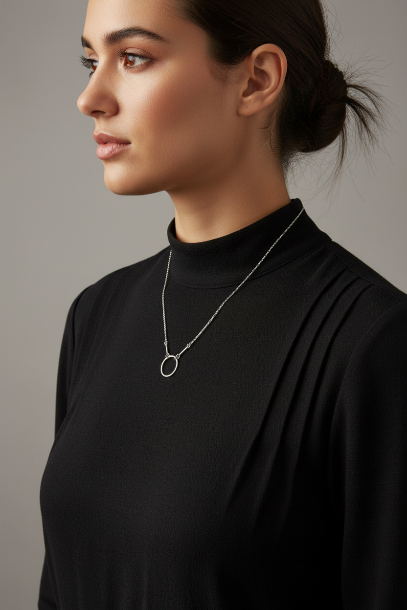 Circle Bar Drop Necklace 925 Sterling Silver Polished 11.5mm 16+2 Inch