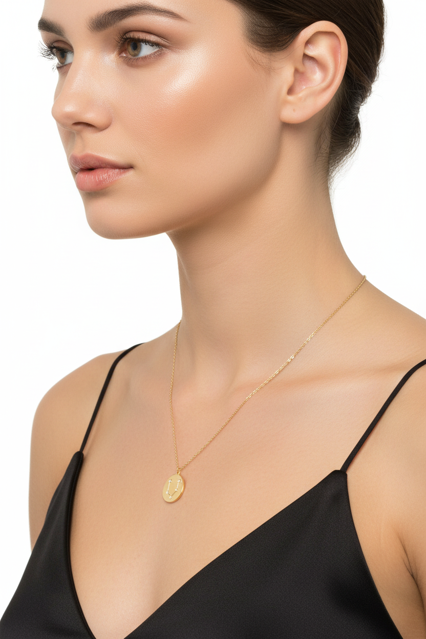 Pisces Zodiac Constellation Necklace, 16 Inch Chain with 2 Inch Extension, Celestial Astrology Coin Pendant