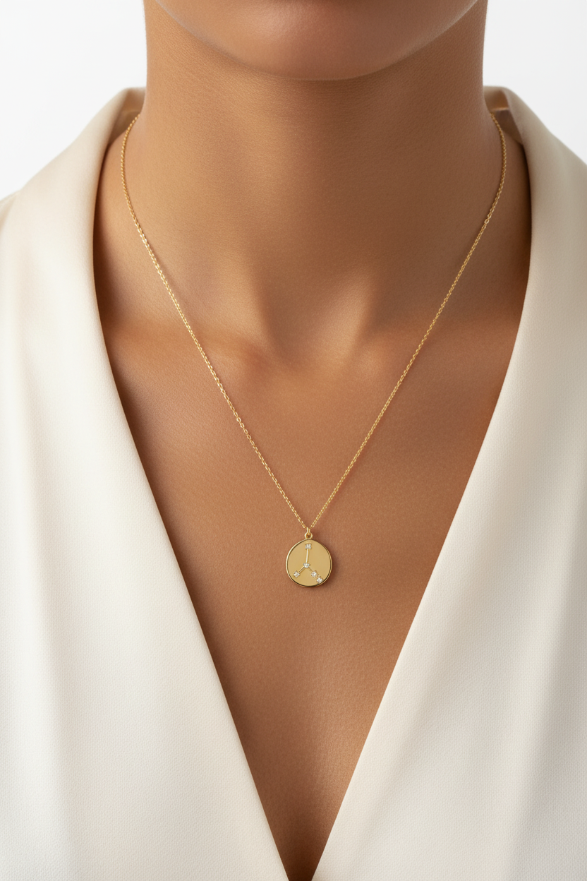 Cancer Zodiac Necklace - 14K Gold Plated Sterling Silver Constellation