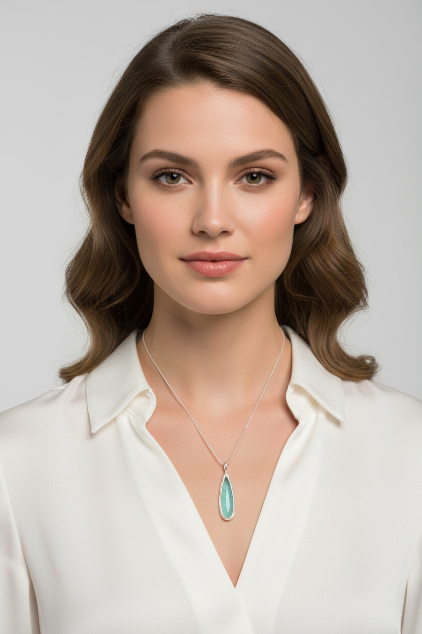 Ancient Roman Glass Pear Drop Necklace 925 Sterling Silver 11.5x45mm 18 Inch