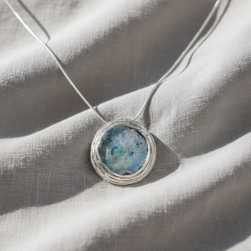 Authentic 2000-Year-Old Roman Glass Pendant - 18" Sterling Silver Chain with Certificate