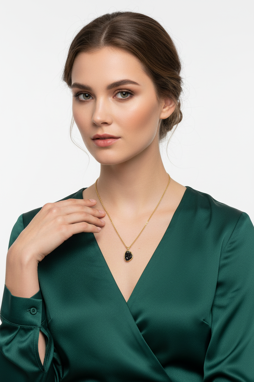 Diamond Chip Necklace 14K Gold Plated 925 Silver Resin Freeform 16+2