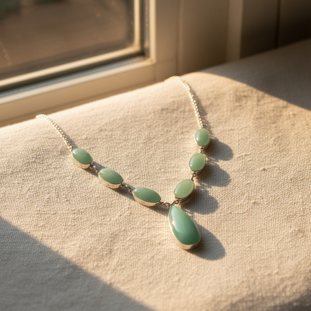 Sea Green Chalcedony Drop Necklace 925 Sterling Silver Oval Pear 17.5 Inch