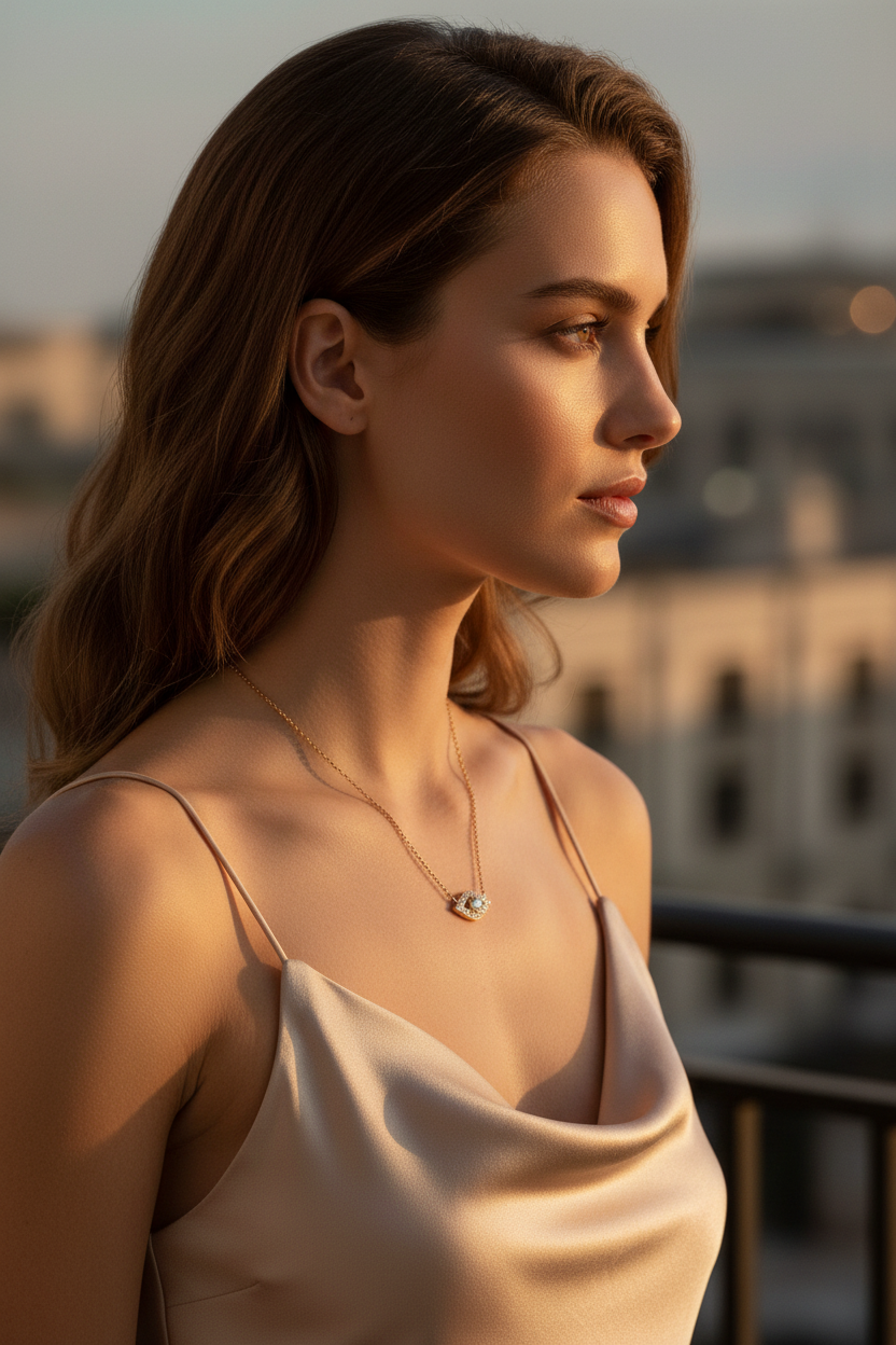 14 Karat Gold Plated Sterling Silver Evil Eye Pendant Necklace with CZ Accents, 16 Inch Chain with 2 Inch Extension