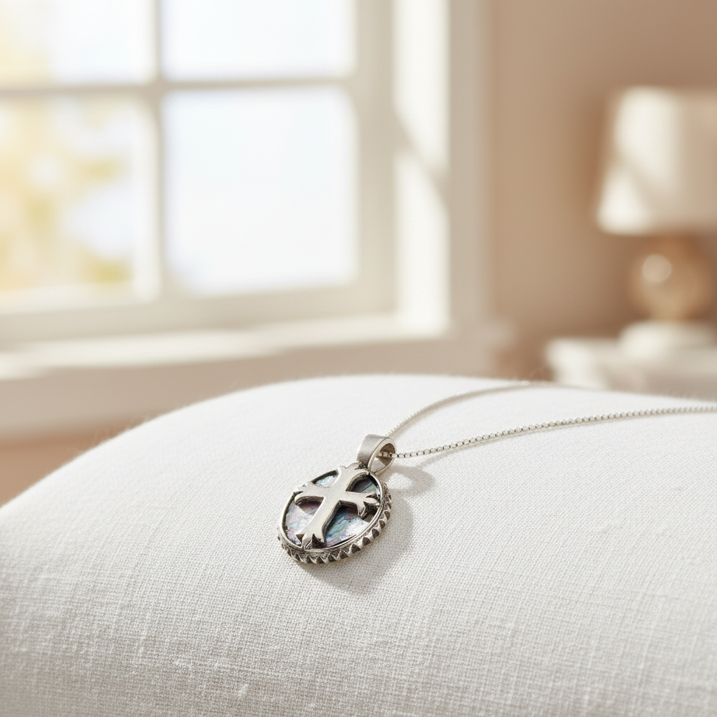 Roman Glass Cross Necklace - Sterling Silver Ancient Glass Pendant