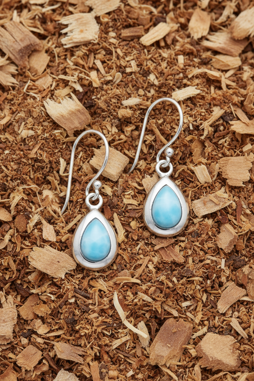 Pear-Shaped Larimar Drop Earrings Rhodium Plated 925 Sterling Silver 6x9mm 24mm