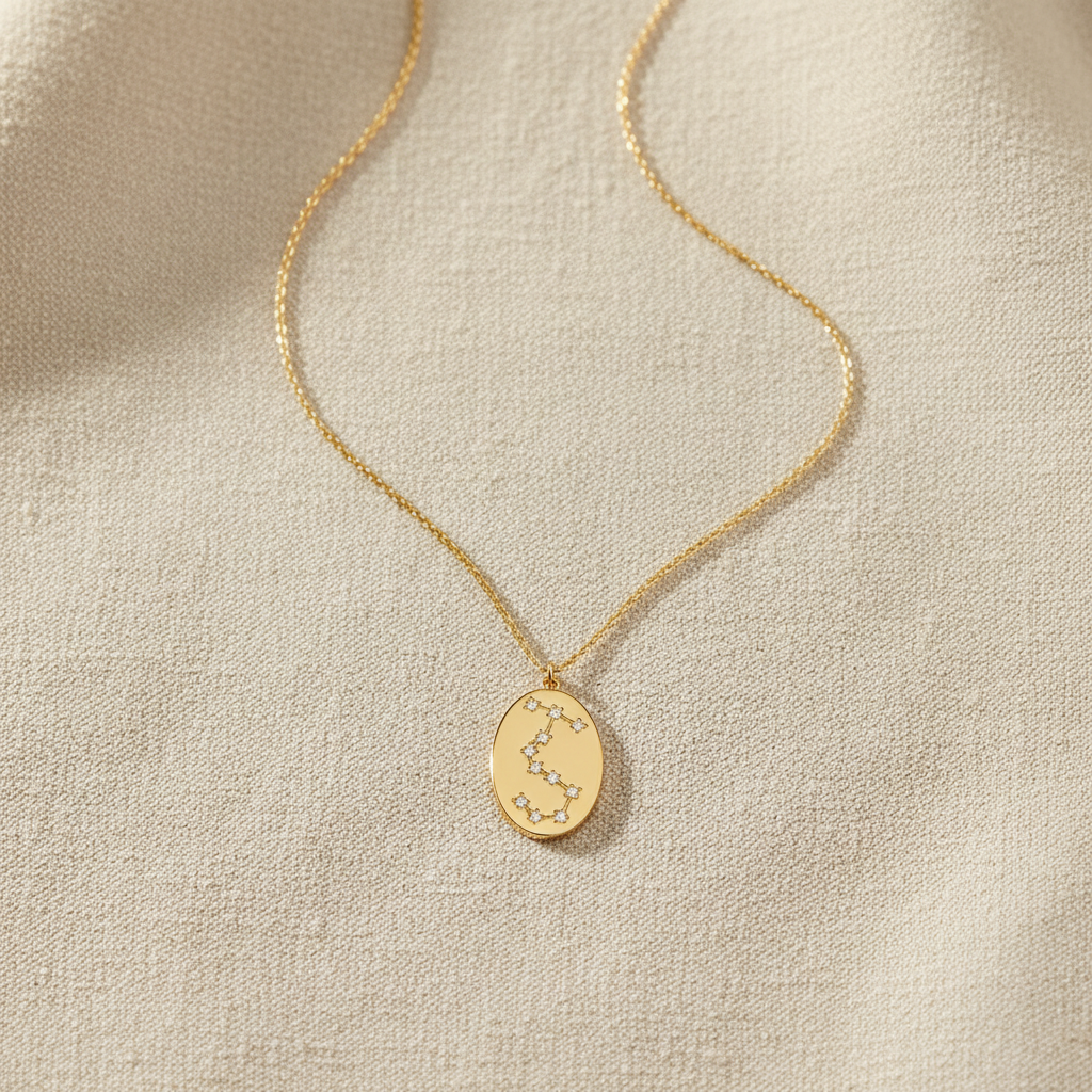 Zodiac Scorpio Constellation Oval Coin Necklace, 16 Inch Chain with 2 Inch Extender