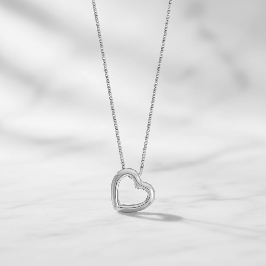 Sterling Silver Rhodium Plated Floating Heart Pendant Necklace, Pave  CZ, 16 Inch Chain with 2 Inch Extender, Spring Ring Closure