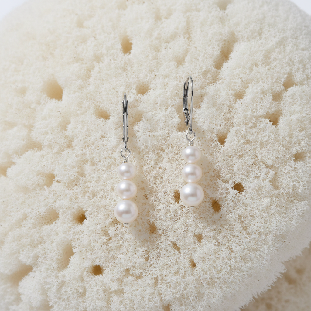 Luminous Pearl Trio Earrings - Sterling Silver with Graduated Freshwater Pearls