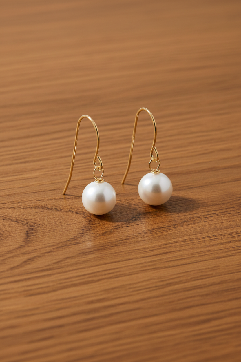 Cultured Freshwater Pearl Drop Earrings 14K Gold French Wire 6-6.5mm 19mm