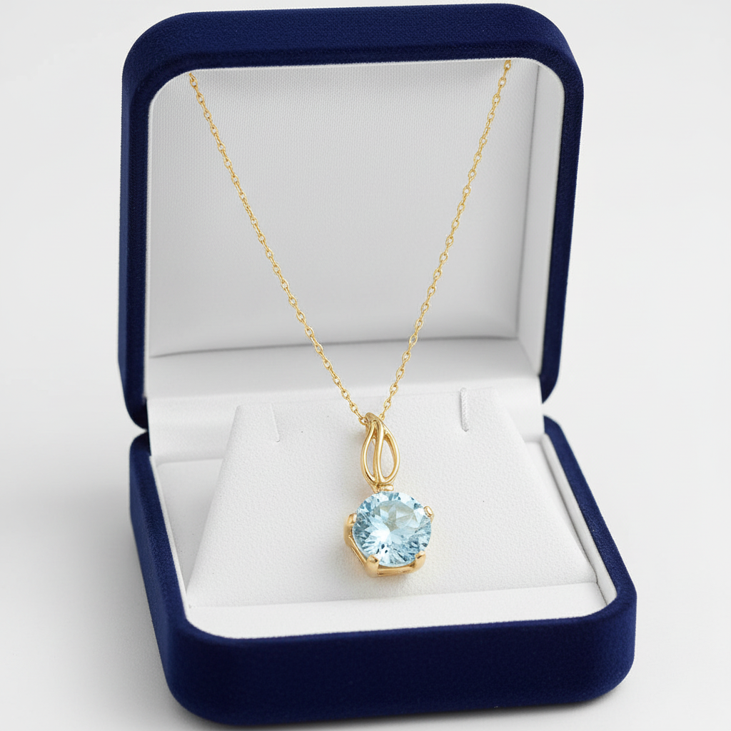 Blue Topaz Necklace - 14K Yellow Gold Starburst Cut Pendant