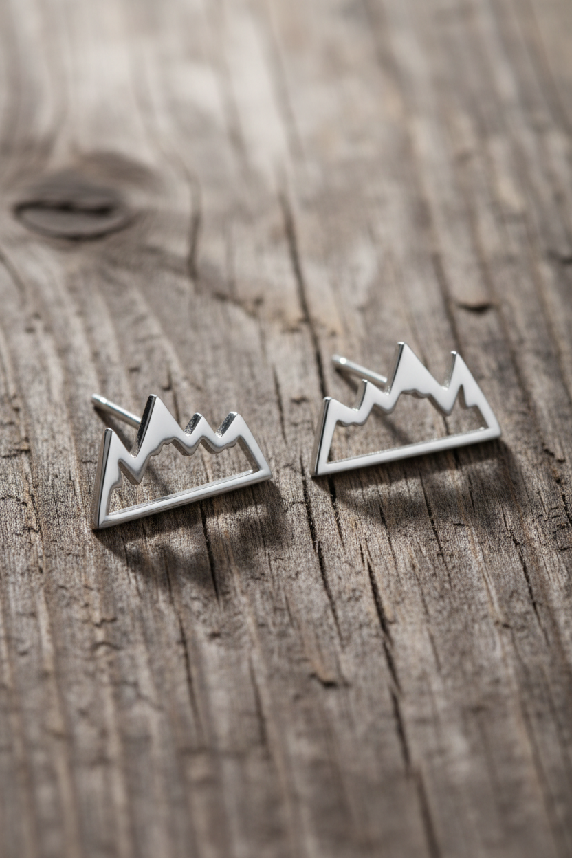 Alpine Silhouette Stud Earrings - Mountain Peak Design