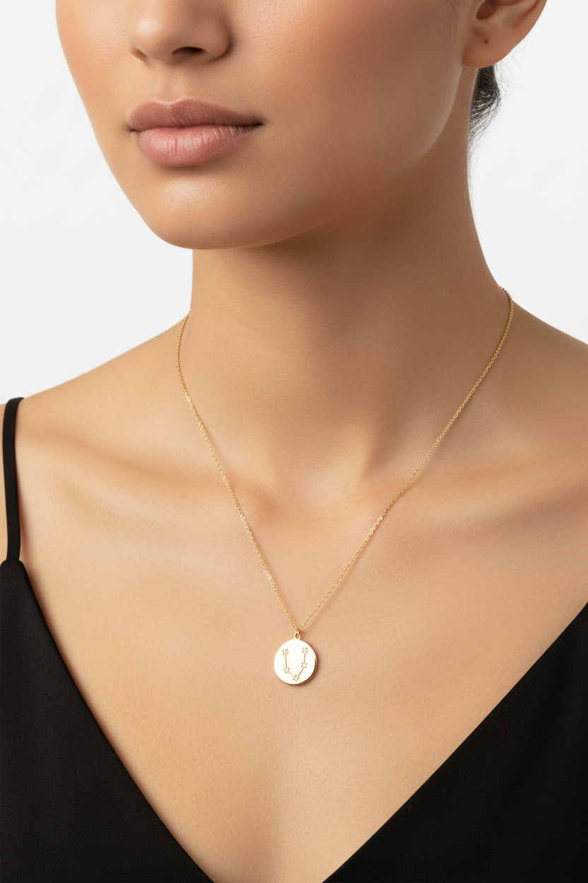 Pisces Zodiac Constellation Necklace, 16 Inch Chain with 2 Inch Extension, Celestial Astrology Coin Pendant