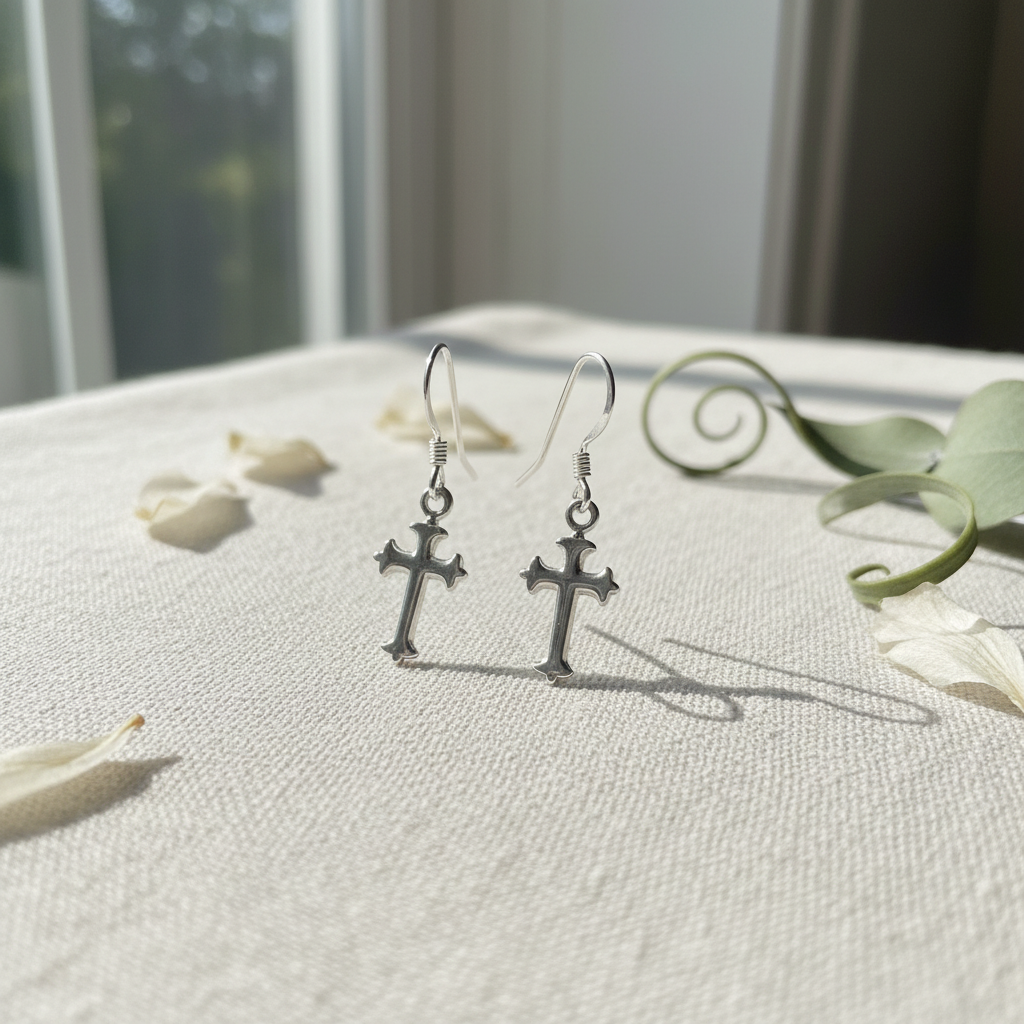 Classic Faith | Sterling Silver Ornate Polished Cross Dangle Earrings