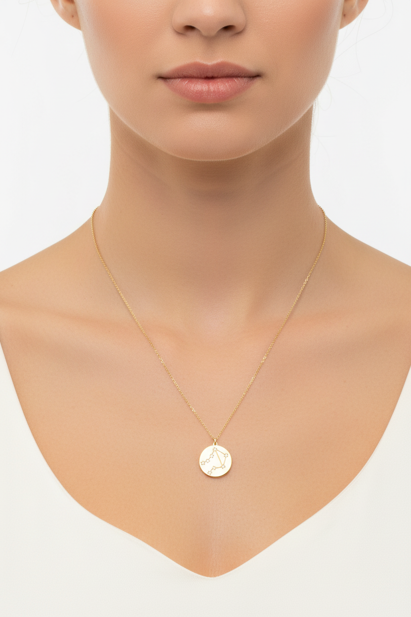Libra Zodiac Necklace - 14K Gold Plated Sterling Silver Constellation Pendant