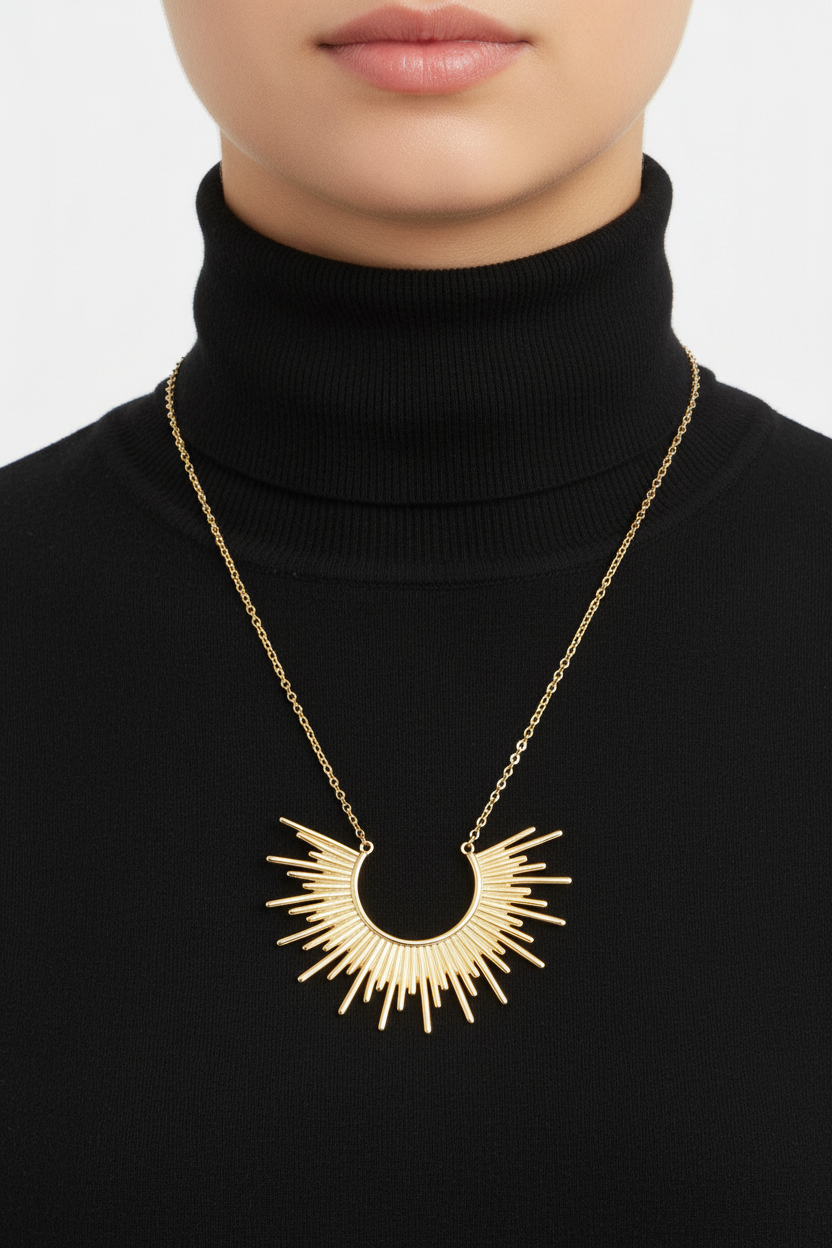 Sunburst Necklace 14K Gold Plated 925 Sterling Silver 1.75x1.25 Inch 16+2 Inch