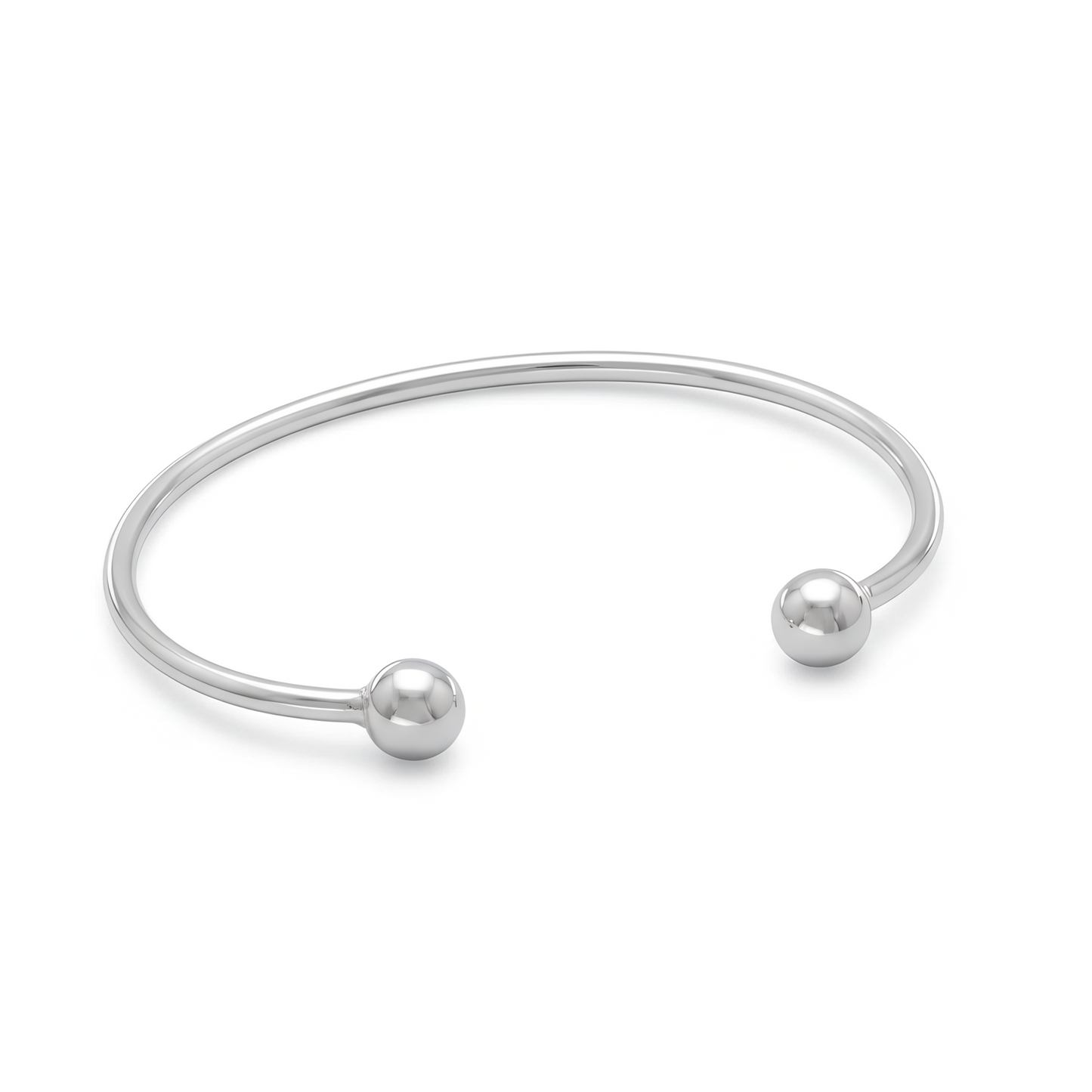 Sterling Silver Men's Cuff Bracelet, 2mm Wide with 8.5mm Ball Ends, .925 Silver