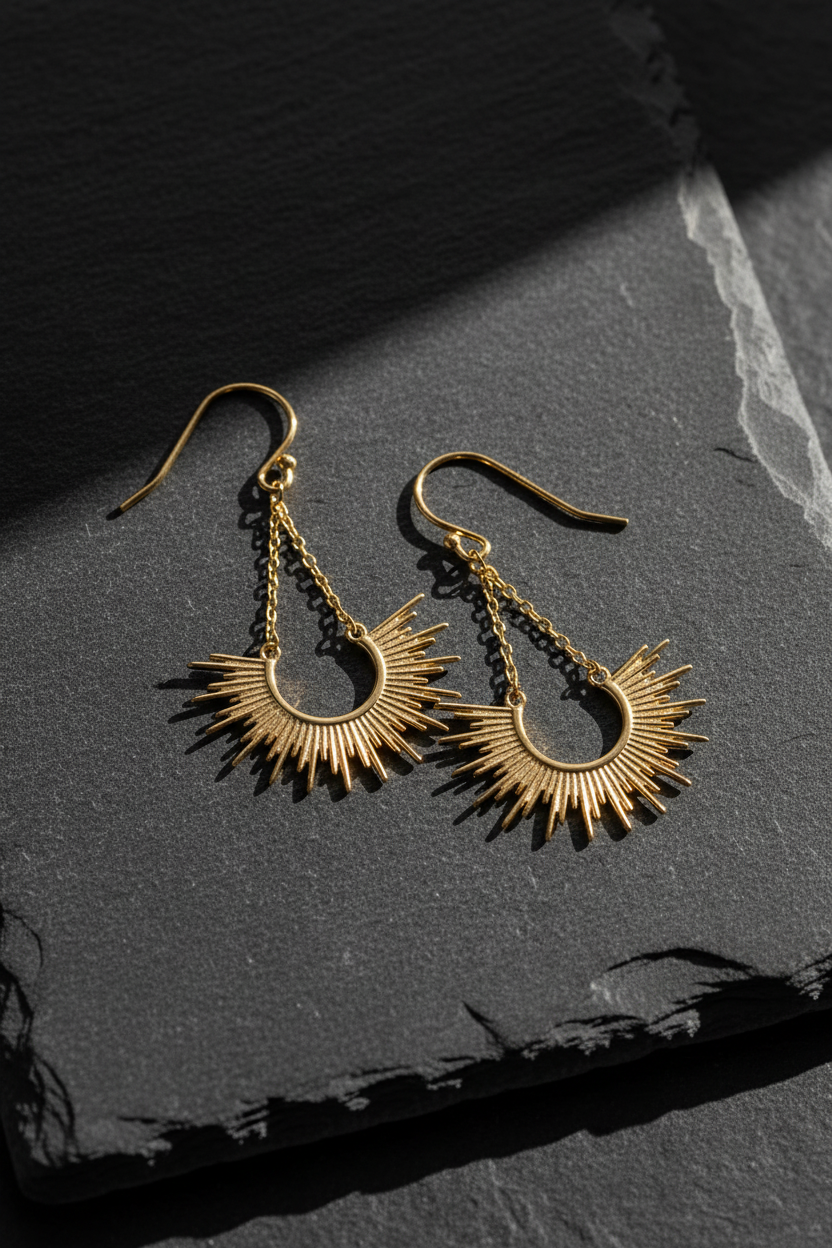 Sunburst Cascade Dangle Earrings 14K Gold Plated 925 Sterling Silver 44.5mm