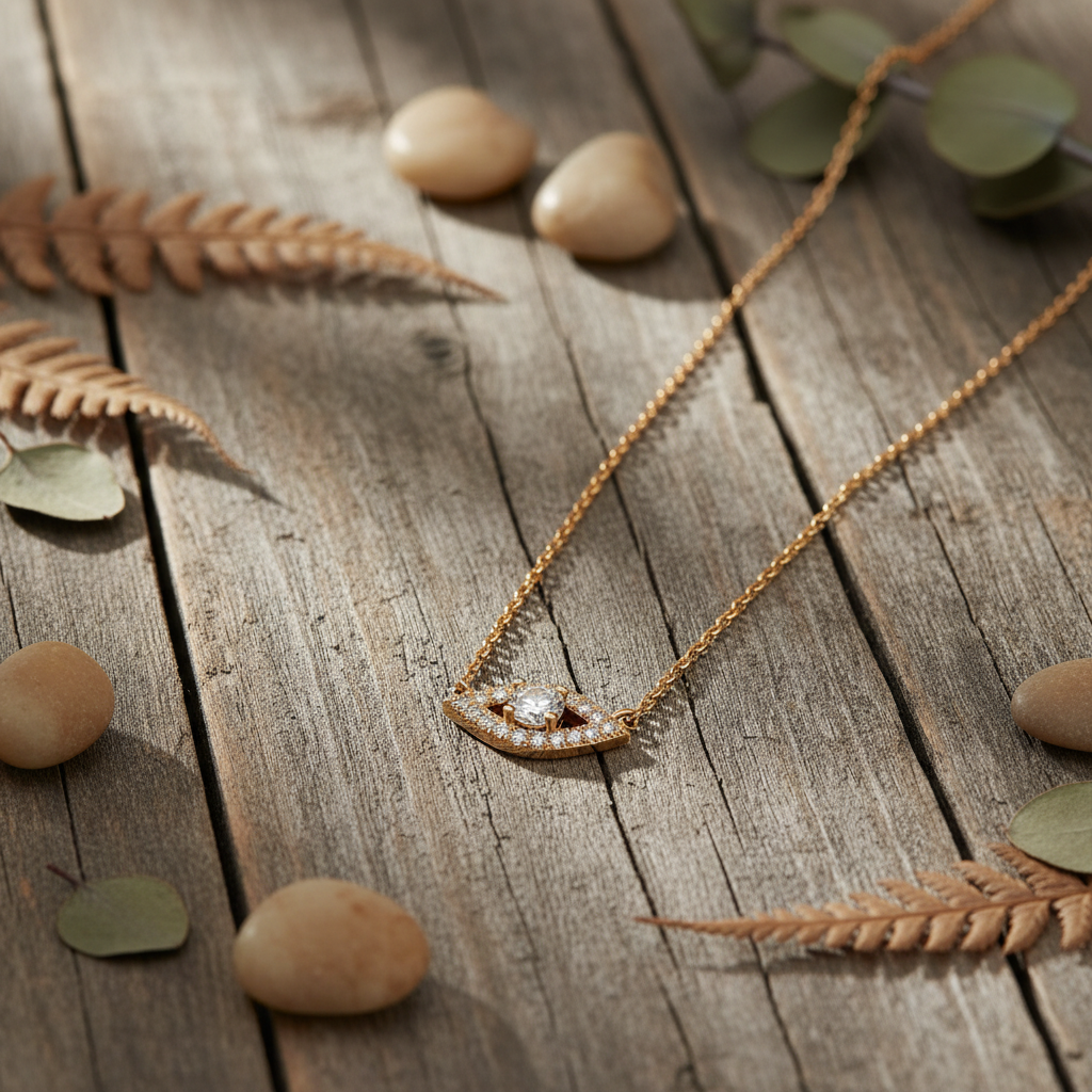 14 Karat Gold Plated Sterling Silver Evil Eye Pendant Necklace with CZ Accents, 16 Inch Chain with 2 Inch Extension