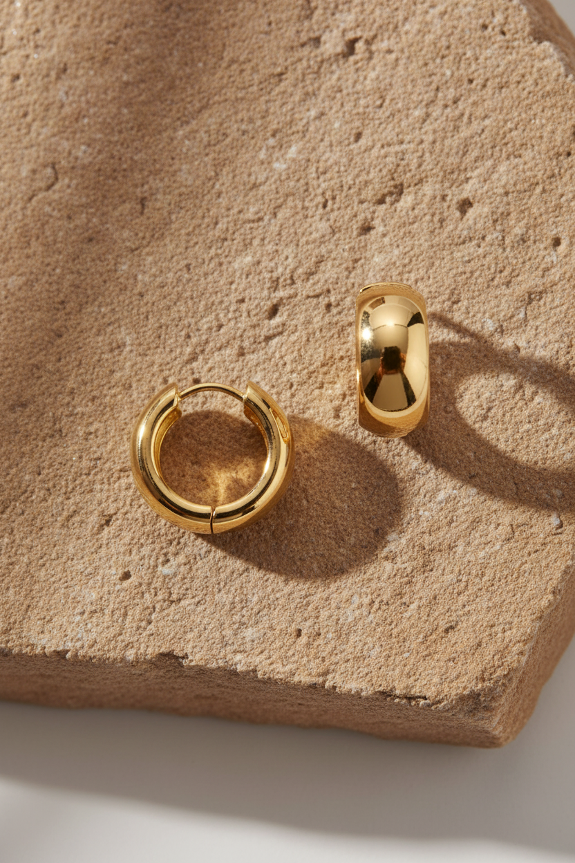 Golden Embrace Huggies - 14K Gold-Plated Sterling Silver Wide Hoops