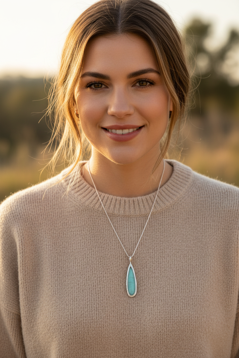 Ancient Roman Glass Pear Drop Necklace 925 Sterling Silver 11.5x45mm 18 Inch