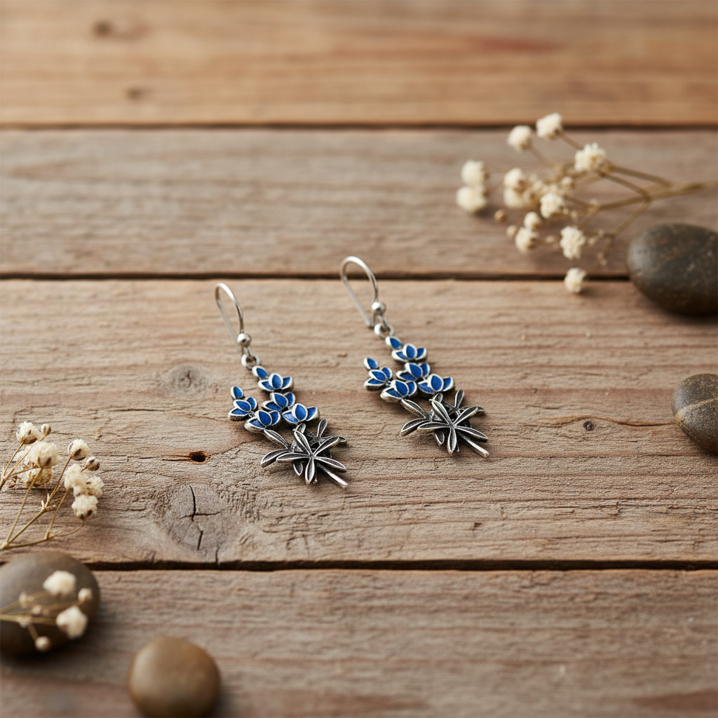 Texas Pride | Sterling Silver Blue Enamel Bluebonnet Dangle Earrings
