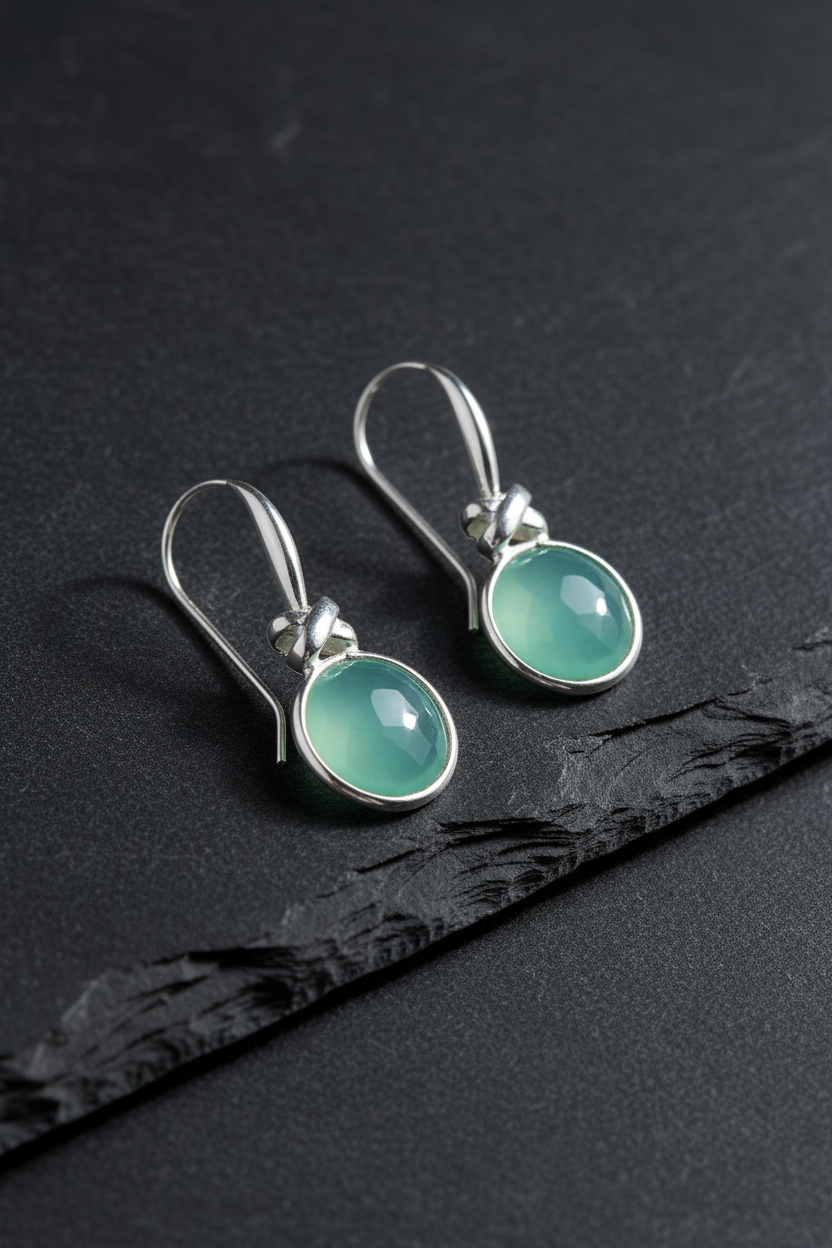 Aqua Kiss Drops - Sterling Silver Sea Green Chalcedony X-Design Earrings