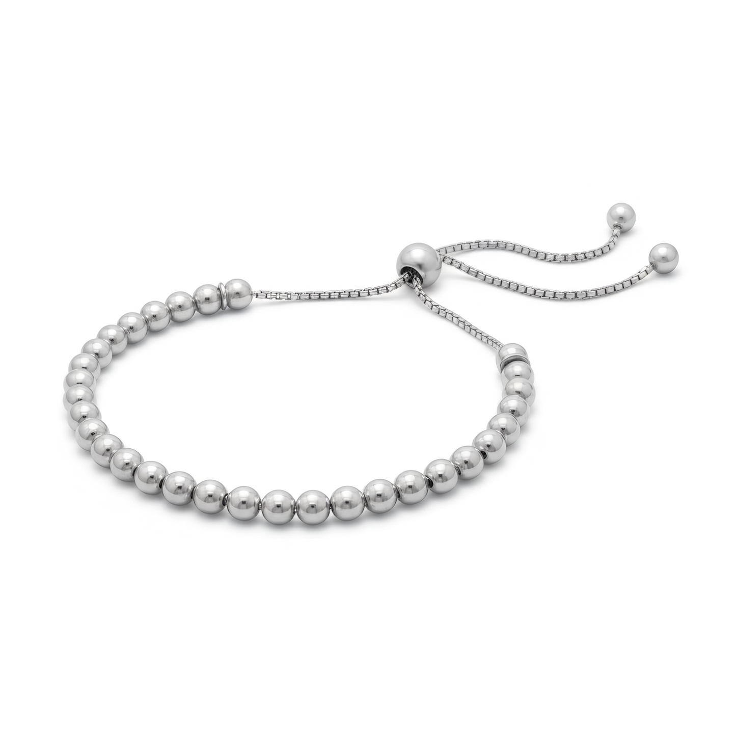 Round Bead Bolo Bracelet Rhodium Plated 925 Silver Italy Adjustable 9.5in