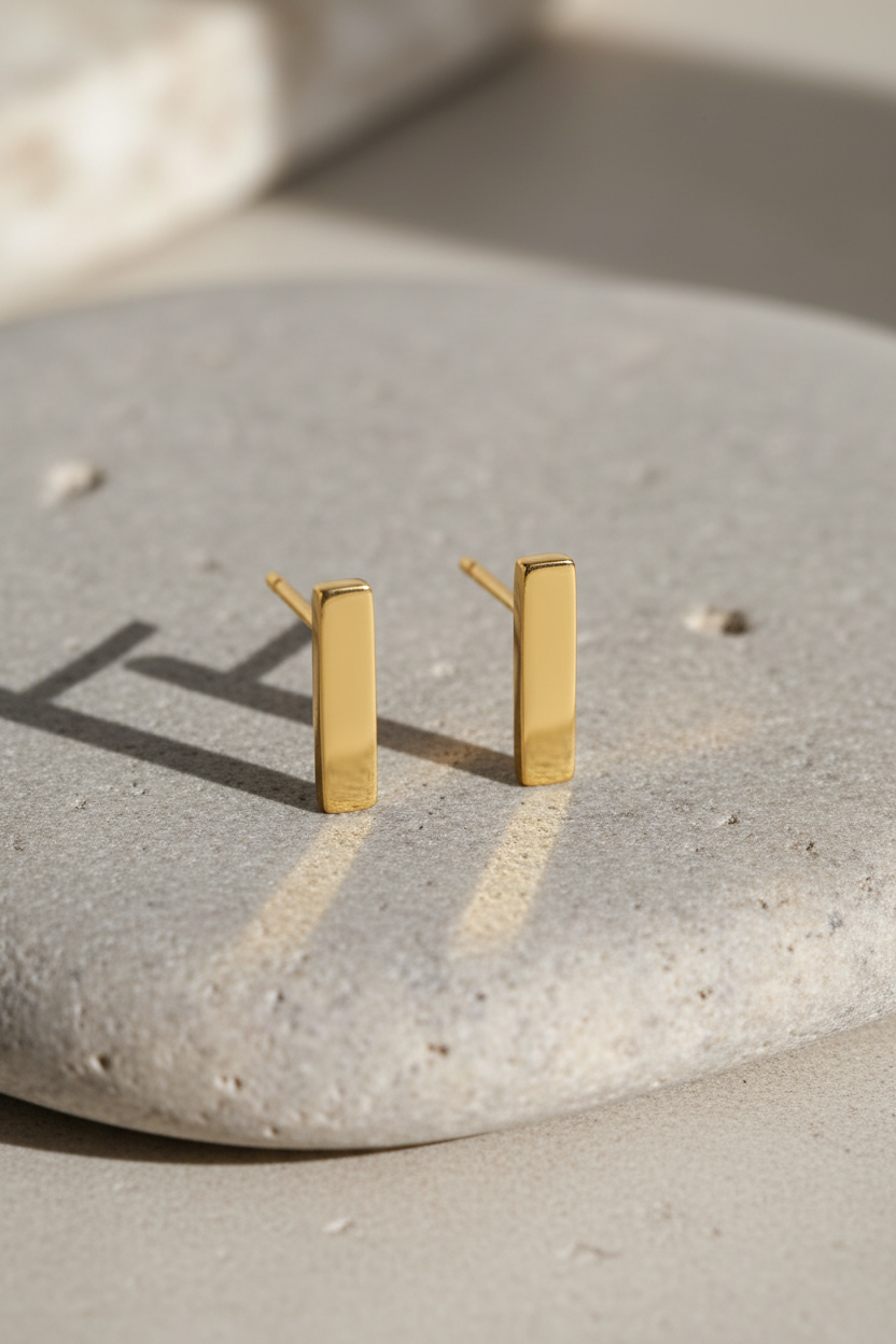 Golden Line Studs - 14K Gold Plated Sterling Silver Bar Earrings